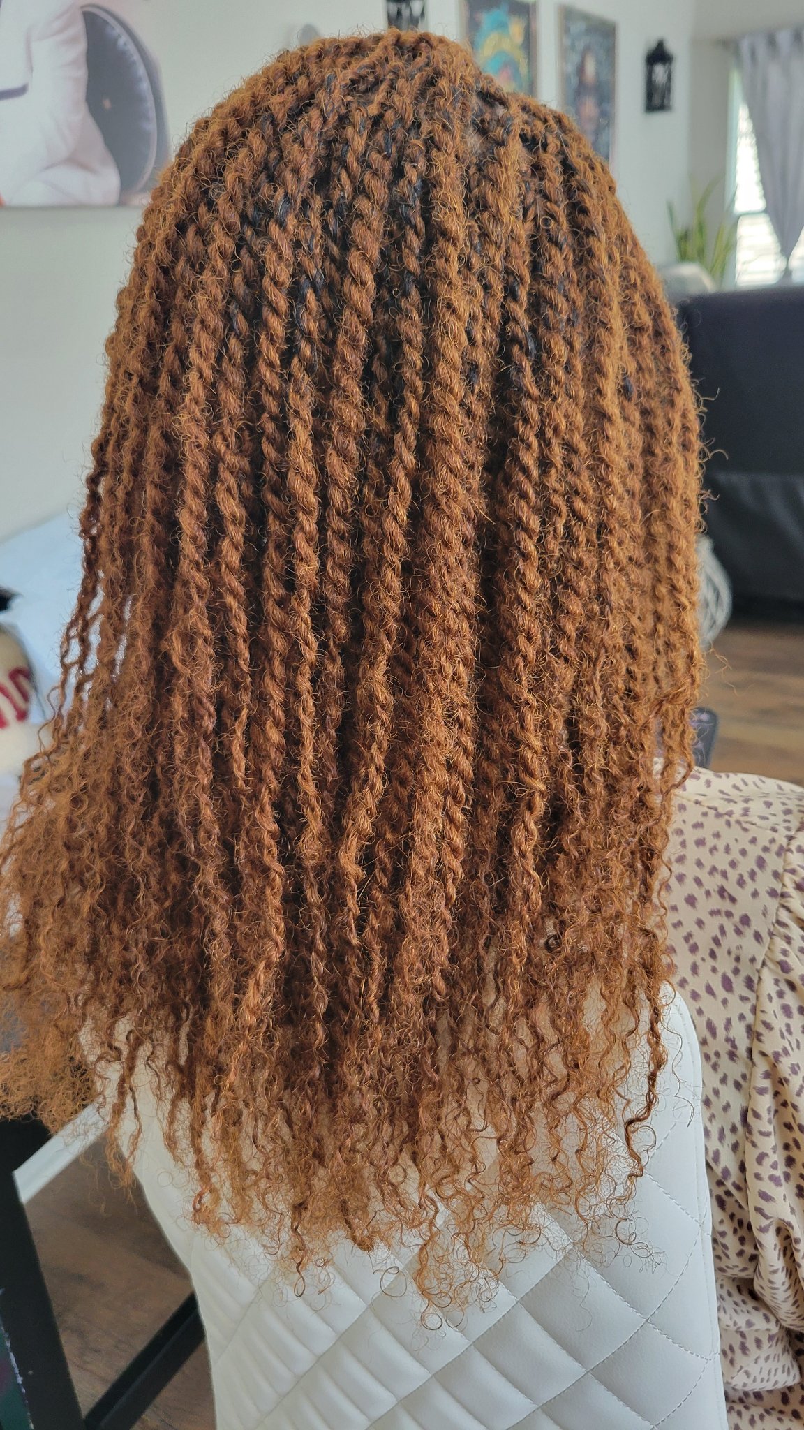 Copper twists with curly ends, back view